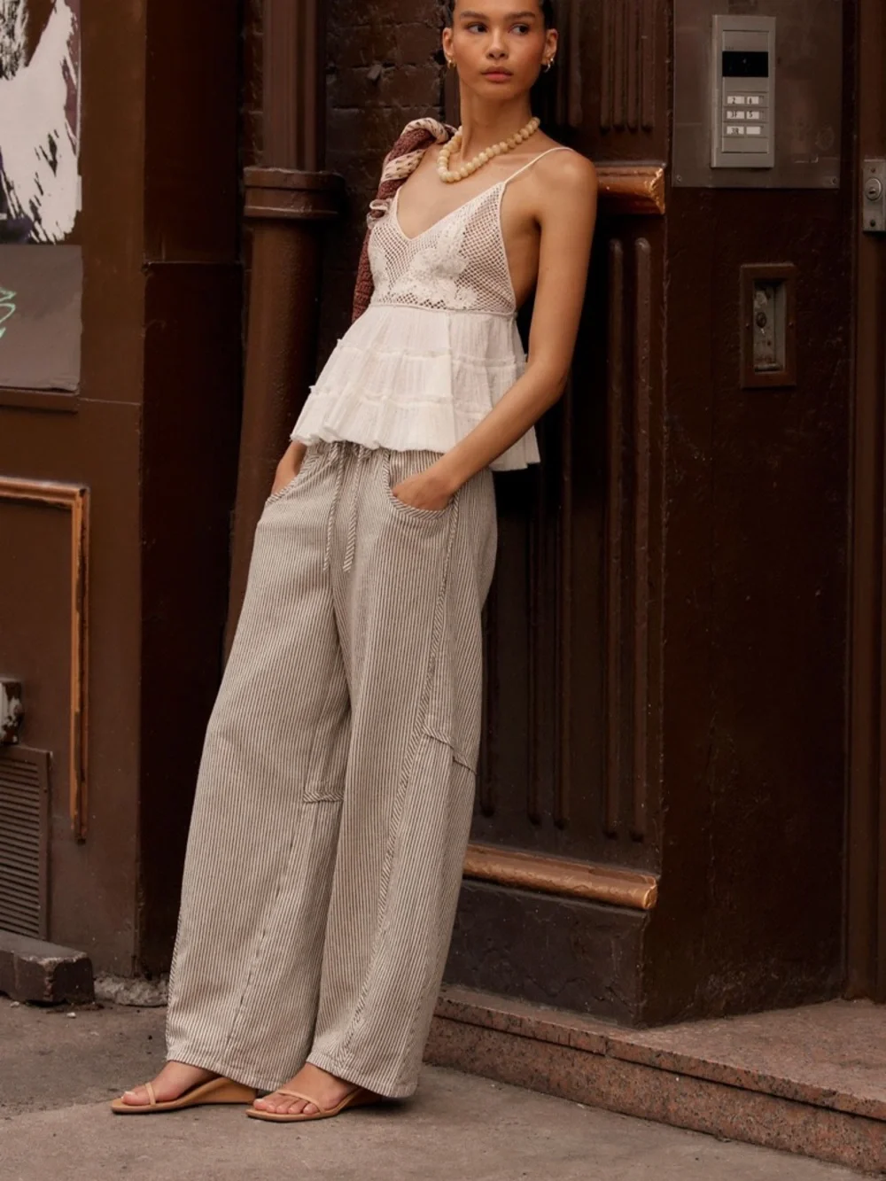 Free People Something Good Pinstripe Cotton Drawstring Pants NWOT